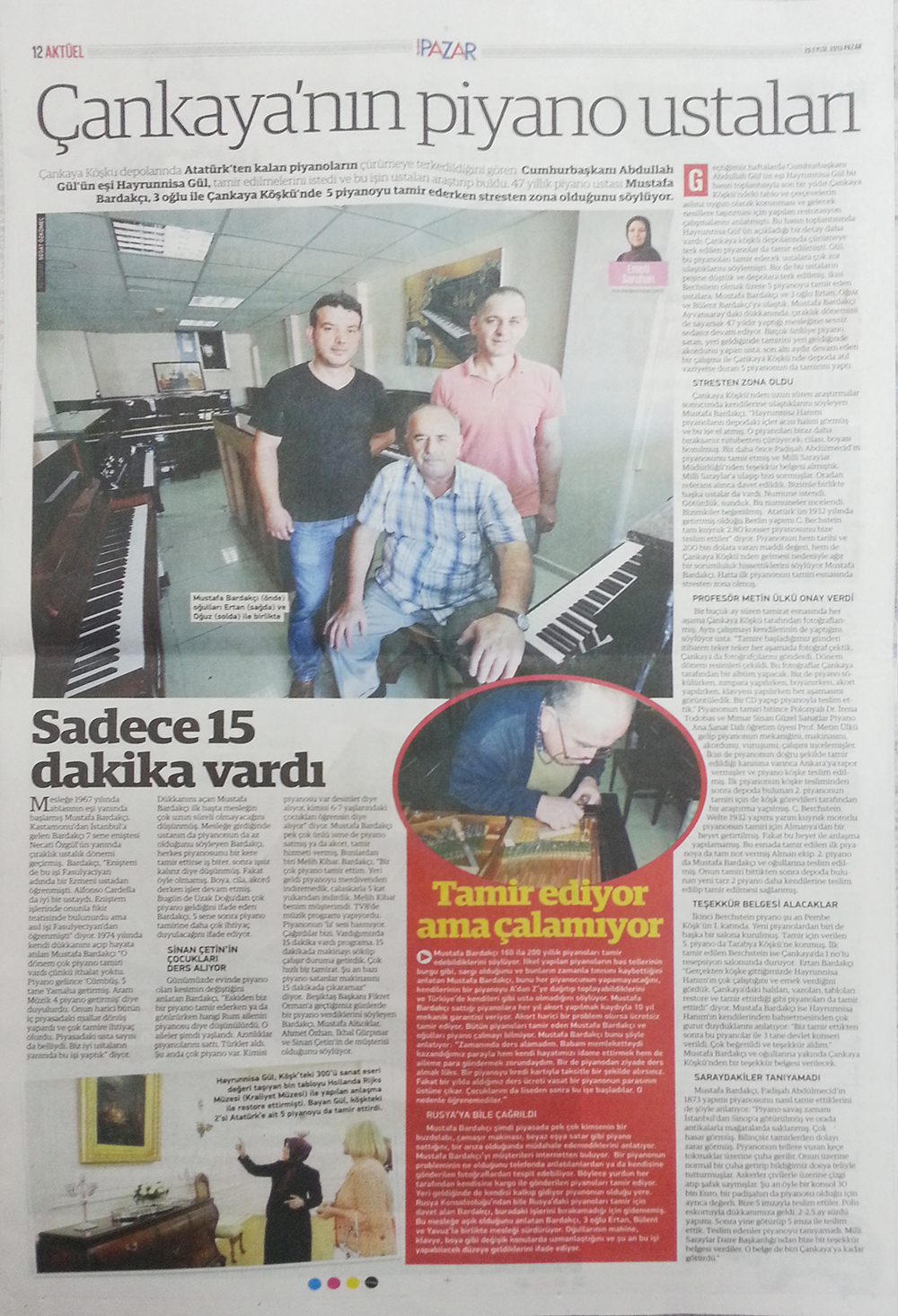 Yeni Şafak Gazetesinde Bardakçı Kardeşler Piyano